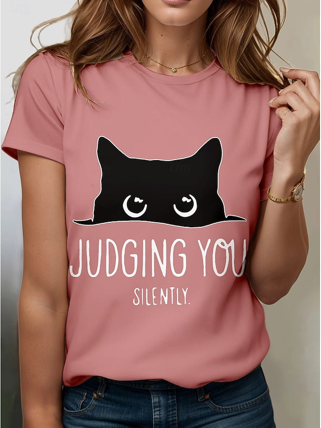 Women's T Shirt Print Graphic Animal Cat Stylish Modern