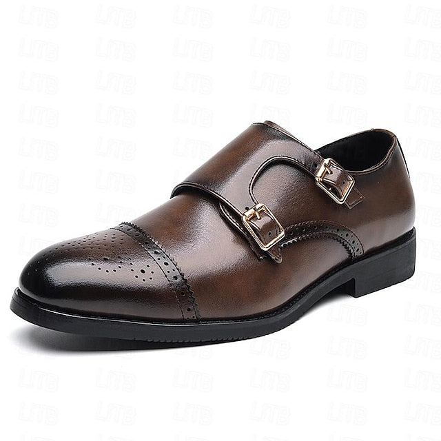 Double Strap Leather with Shoes Monk Faux Men's Brown
