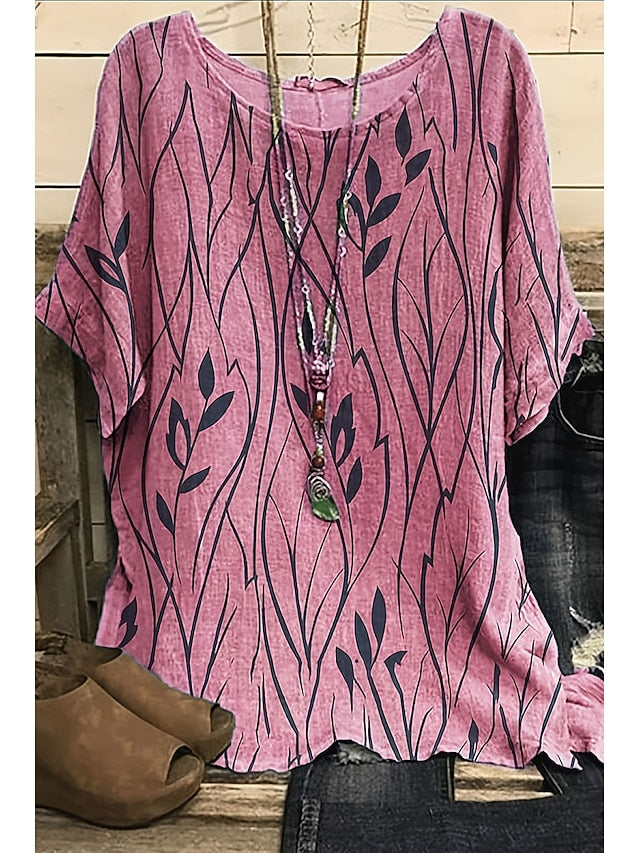 Women's Shirt Boho Shirt Blouse Fashion Print Short Sleeve