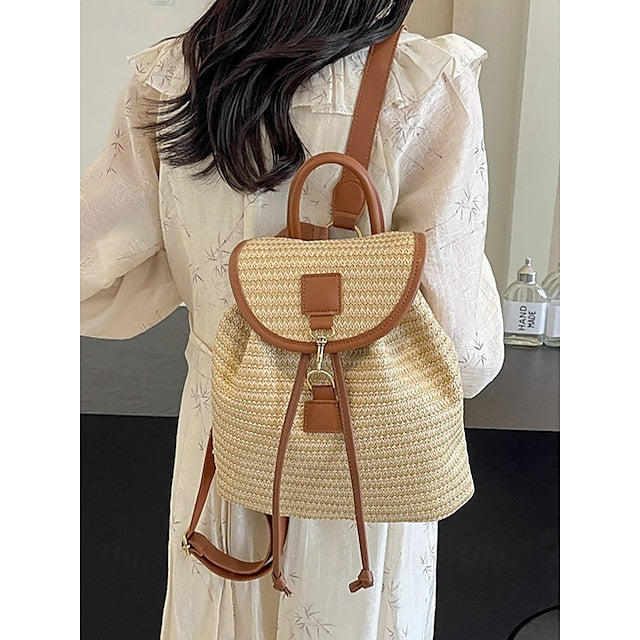 Straw Rattan Women with Bag Woven – Boho for Backpack Travel