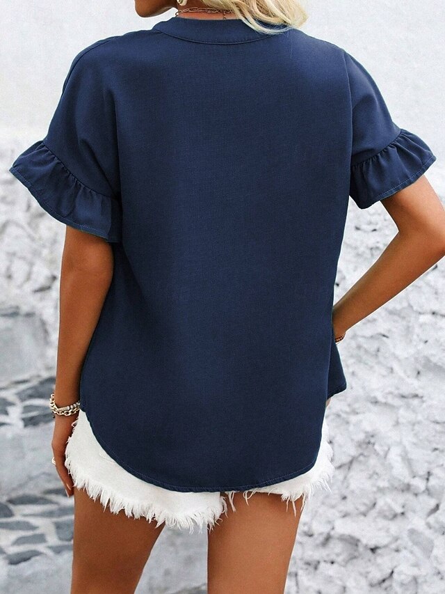 Women's Summer Shirt Casual Shirt Blouse Ruched Ruffle