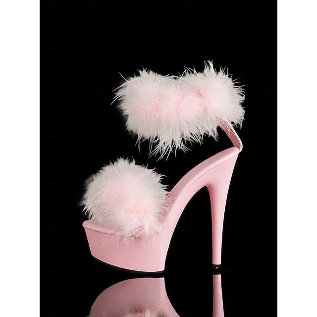 Heels High Platform –Stylish Pink with Sandals Fluffy