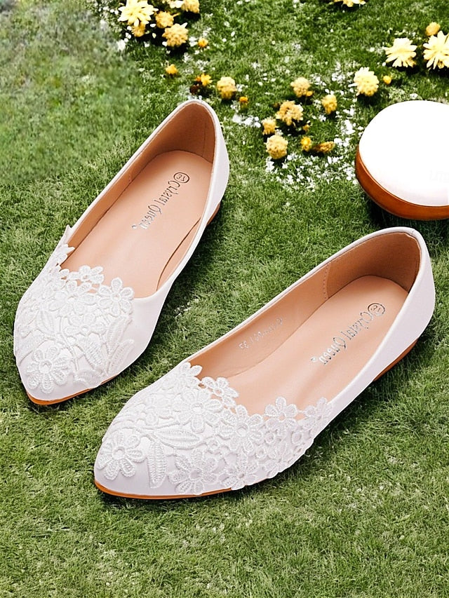 Brides Elegant Lace for Ballet Flats Women's White –