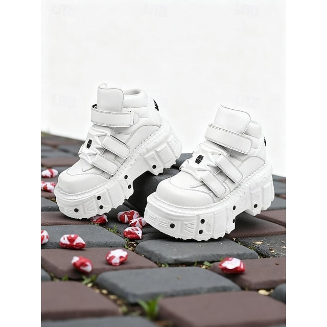 Women's White Platform Gothic Sneakers - Chunky Velcro High