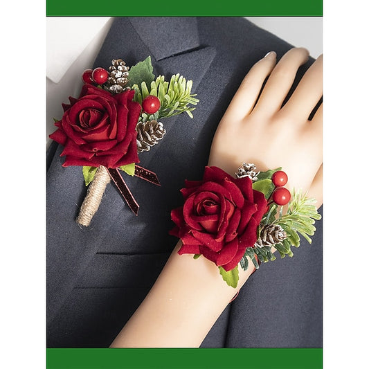 Boutonniere Women's Christmas and Corsage Red Set Rose