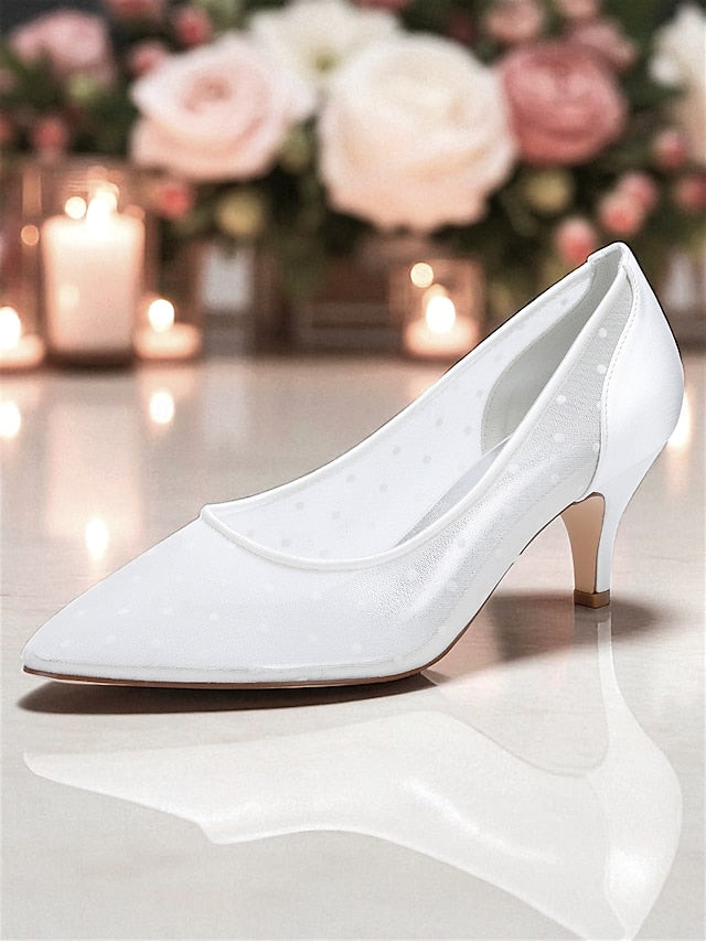 Shoes Mesh and Women's Polka with Low Dot White Wedding