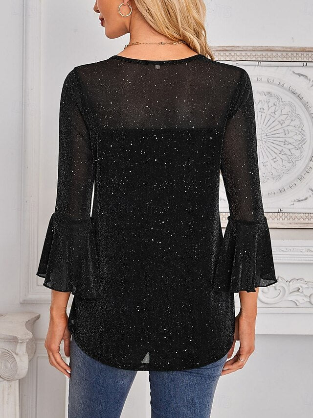 Women's Shirt Blouse Mesh Plain Stylish Classic Modern Long