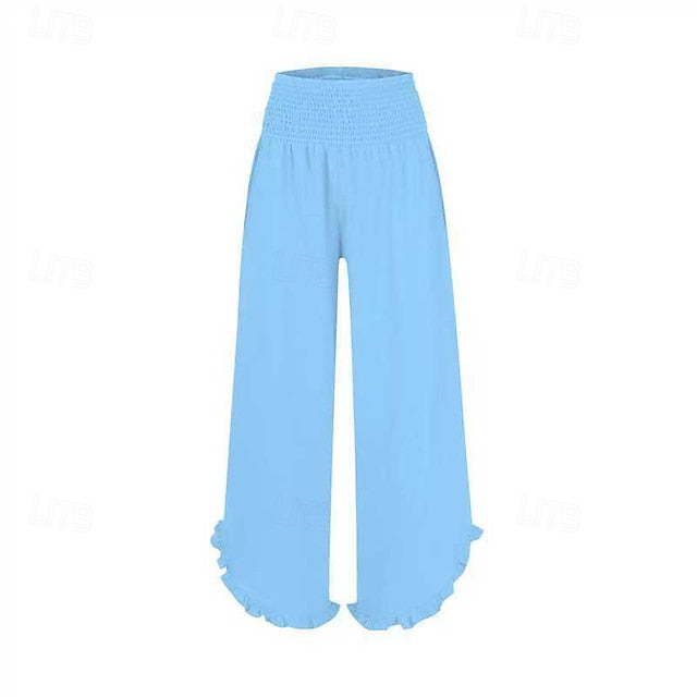 Women's Faux Cotton Linen Wide Leg Slacks Streetwear Casual