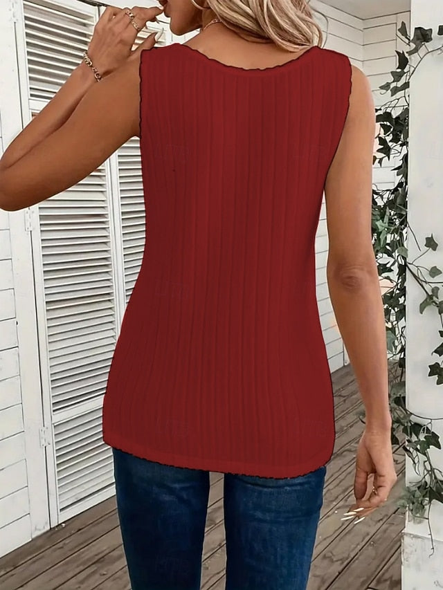 Women's Tank Top Buttons Solid Color Fashion Stylish