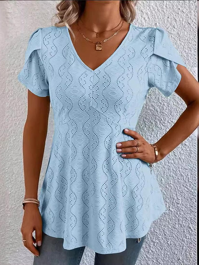 Women's Shirt Blouse Casual Cut Out Short Sleeve Regular