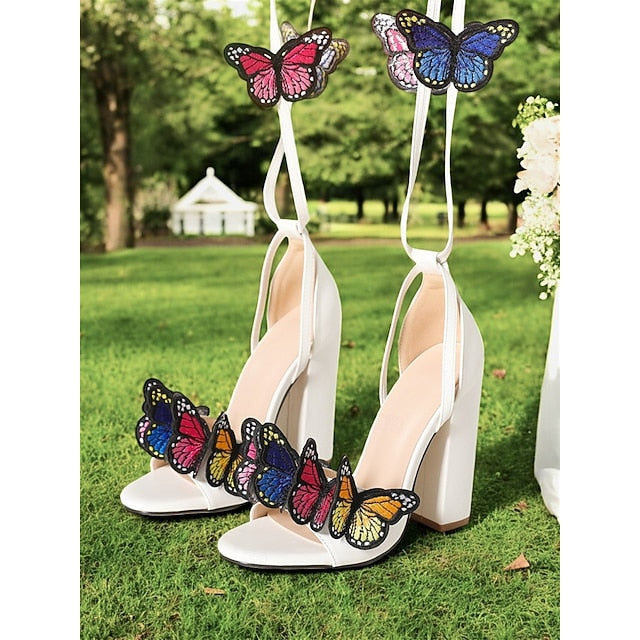 Black Embellished Heel Women Sandals Butterfly for High –
