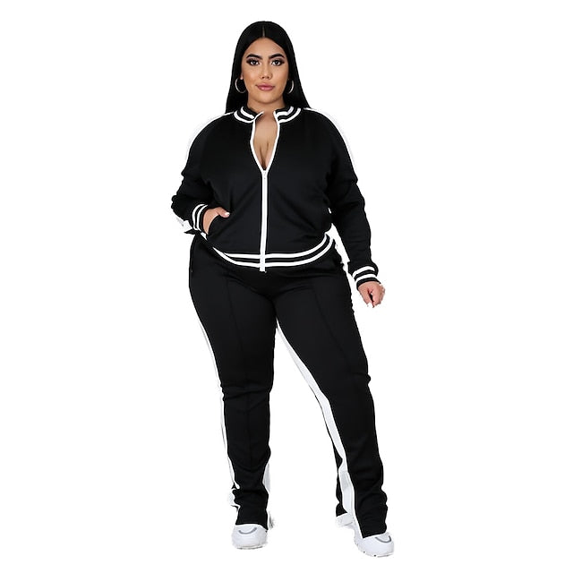 Women's Tracksuit Sweatsuit Drawstring 2 Piece Striped