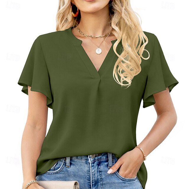 Women's Shirt Summer Shirt Casual Shirt Chiffon Tops Ruffle