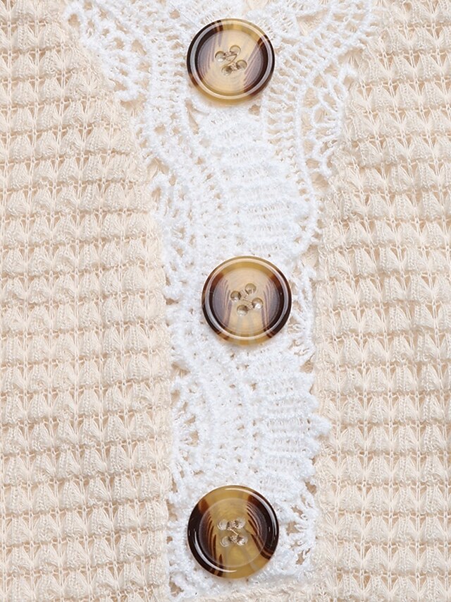 Women's Blouse Lace Patchwork Buttons Solid Color Stylish
