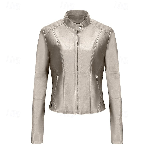 Women's Pocket Faux Jacket Comfortable Zipper Leather