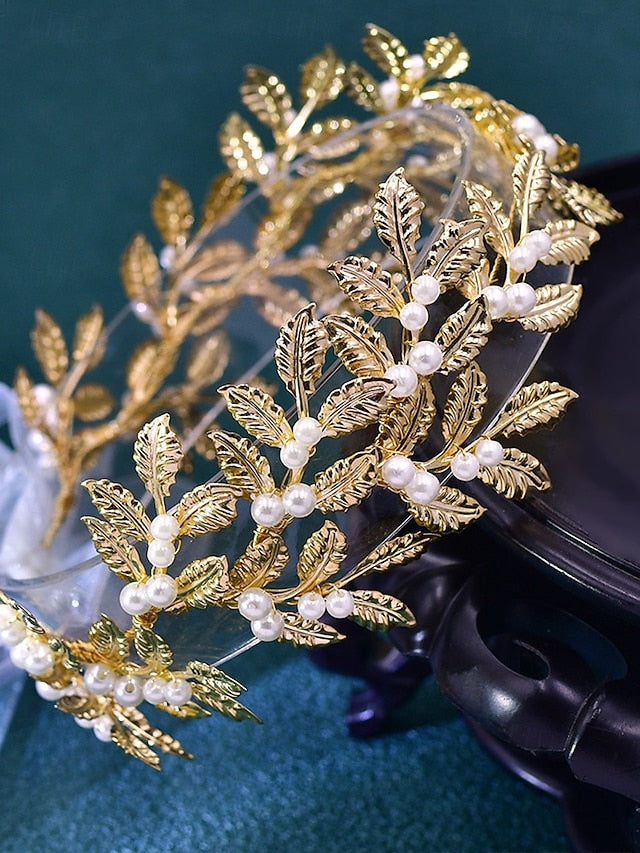 – Bridal Belt Elegant Leaf Pearl with Gold Accents