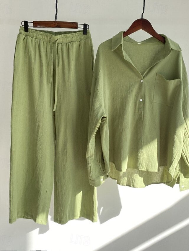 Women's Pants Sets Bolero Top Long Sleeve Shirt Collar