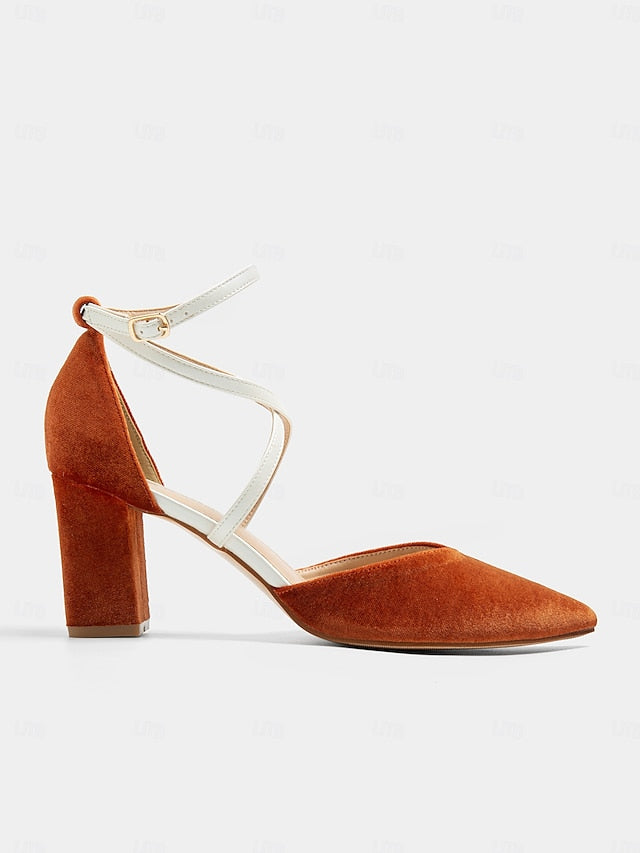 Suede Two-Tone Strap Chic - Heels Women's Elegant Ankle