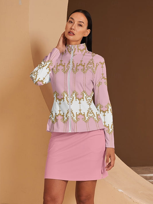 Women's Golf Jacket Pink Long Sleeve Top Ladies Golf Attire