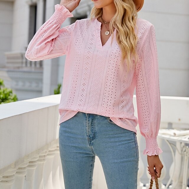 Women's Shirt Blouse Ruffle Shirt Hollow Out Plain Stylish