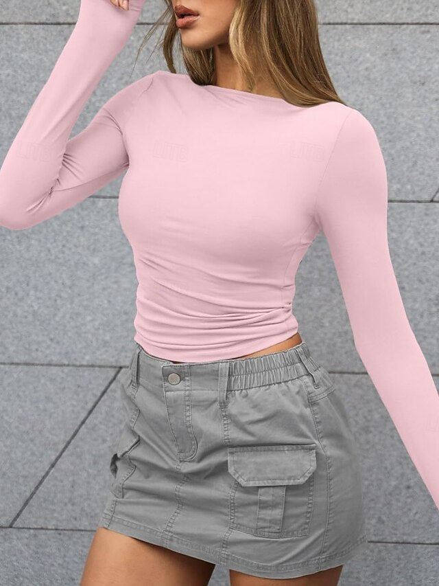 Women's Tight Tops Solid Color Stylish Casual Y2K Long