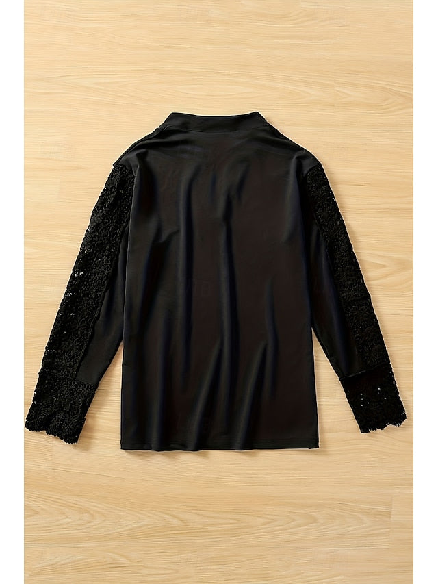 Women's Shirt Lace Plain Daily Stylish Casual Long Sleeve V