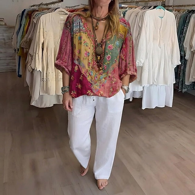 Women's Shirt Cotton Linen Shirts Boho Shirt Blouse