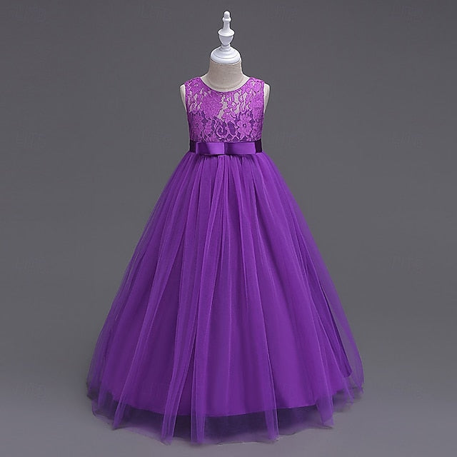 Cosplay Kids Girls' Party Solid Dress Color