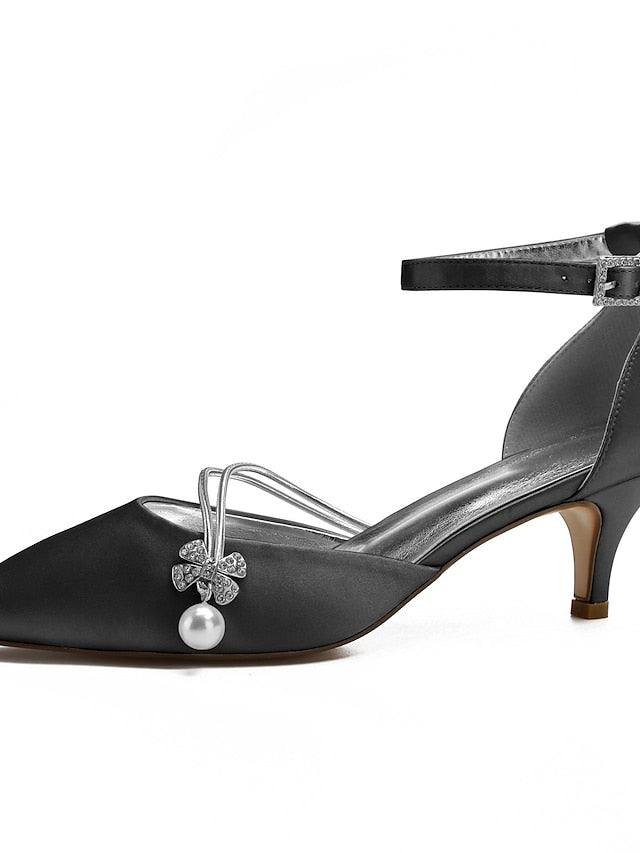 Pearl Blue and Kitten Satin Heels with Dark Women's