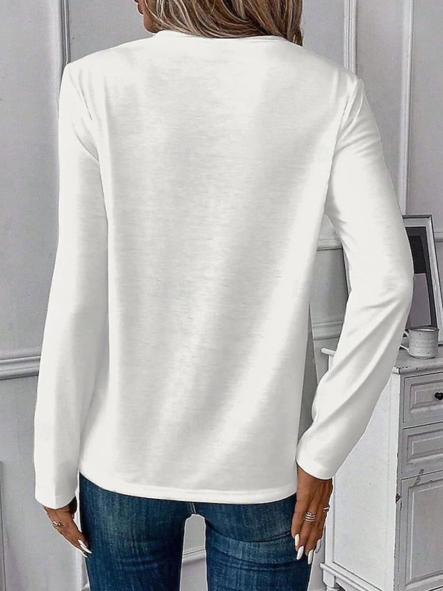 Women's T shirt Long Sleeve Letter Casual Long Sleeve Round