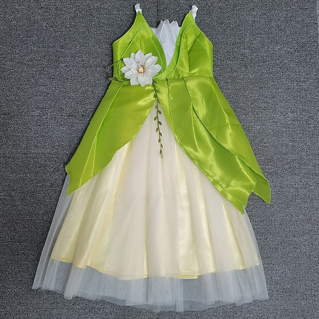 Girl Tinker Tiana Fairytale Flower Dress Princess Theme Bell