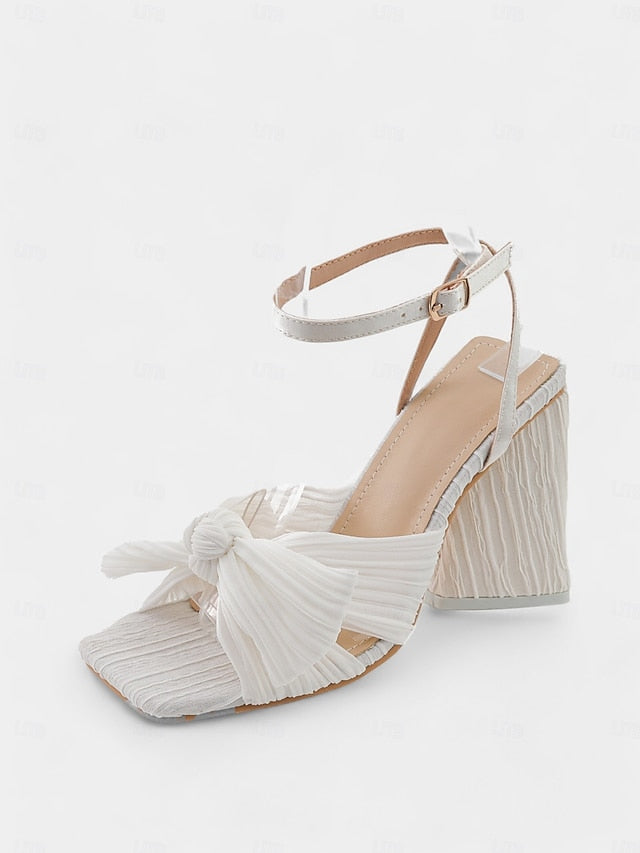 Gold Block and Heel Textured Knot Detail Rose with Sandals