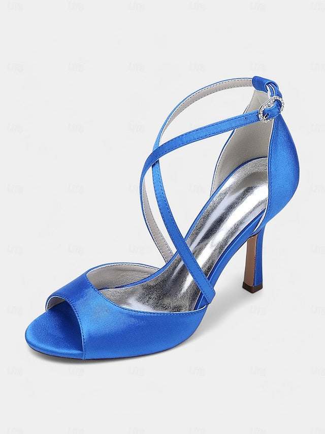 – Satin Peep-Toe Women's Elegant Cross-Strap White Heels