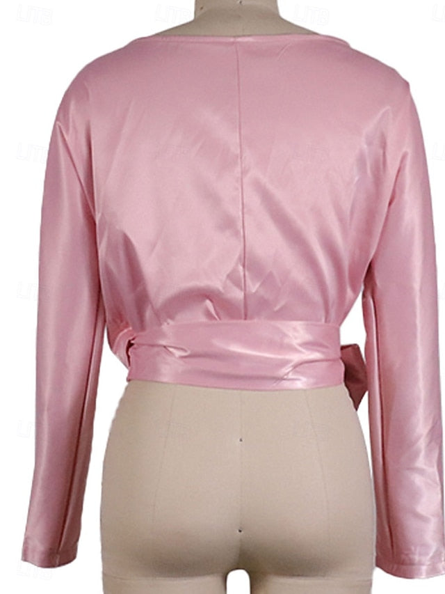 Women's Blouse Tie Front Solid Color Elegant Sports Daily