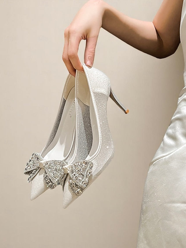 High with Rhinestone Glitter Women's Bow Heels
