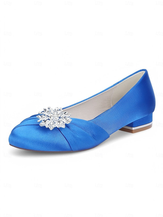 – White Satin Elegant Flats Crystal Women's Wedding