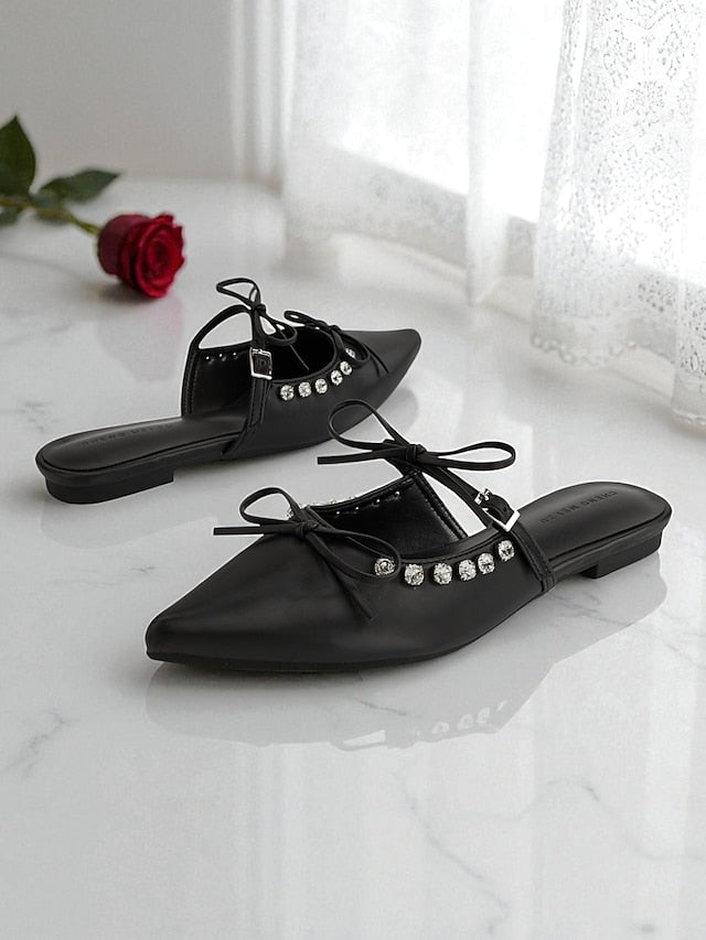 with Women's Pointed Black Flats Rhinestone Toe