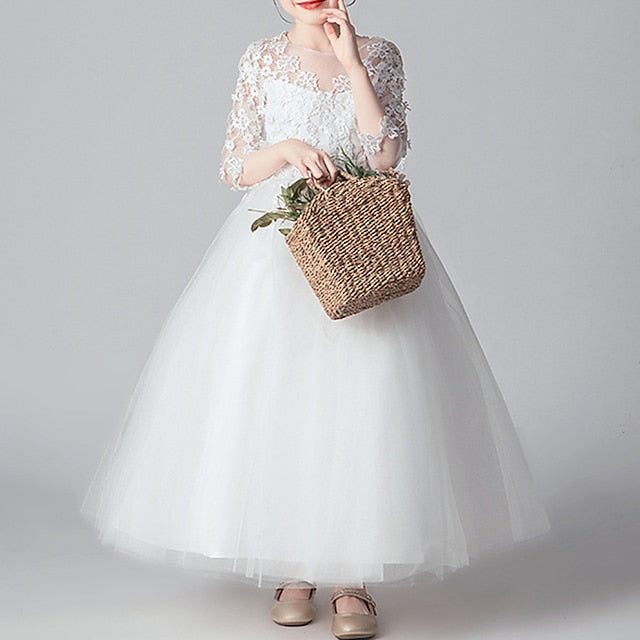 Girls' Flower Color Girl Solid Dress Party Kids