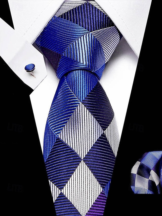 Square – Silk Checkered Set Men's Purple Tie and Pocket