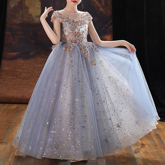 Dress Short Party Girls' Girl Kids Sequin Flower