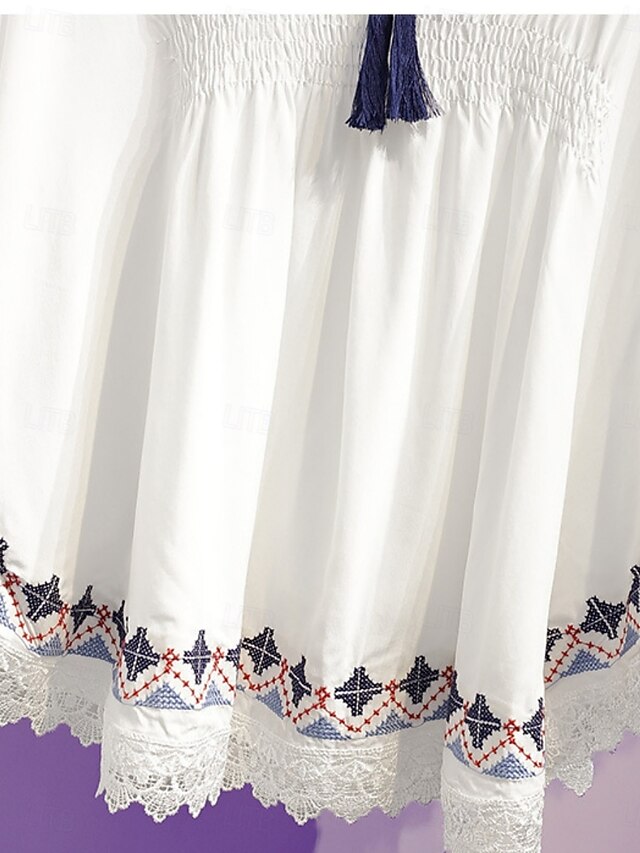 Women's Blouse Lace Embroidered Solid Color Bohemia
