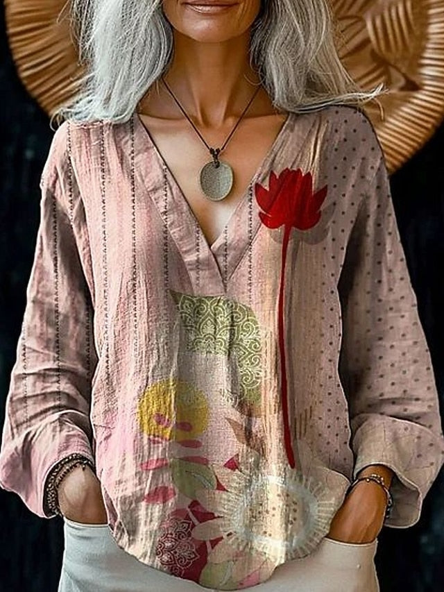Women's Blouse Print Floral Ethnic Retro Vintage Long