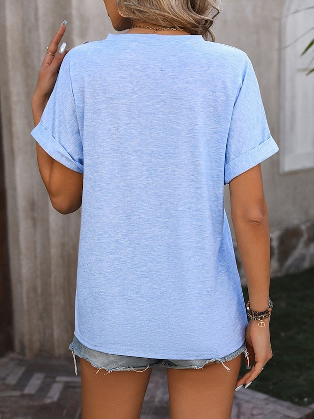Women's T Shirt Tee Top Buttons Plain Fashion Stylish