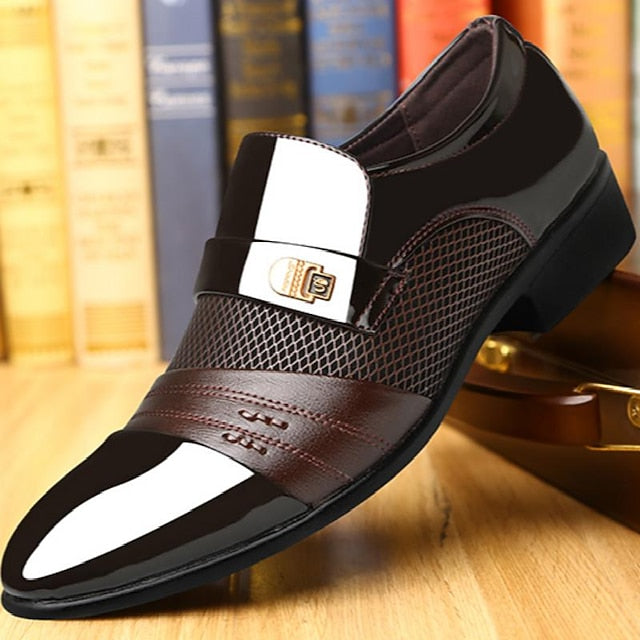 Slip-On Leather Faux Loafers Patent – Formal Men's