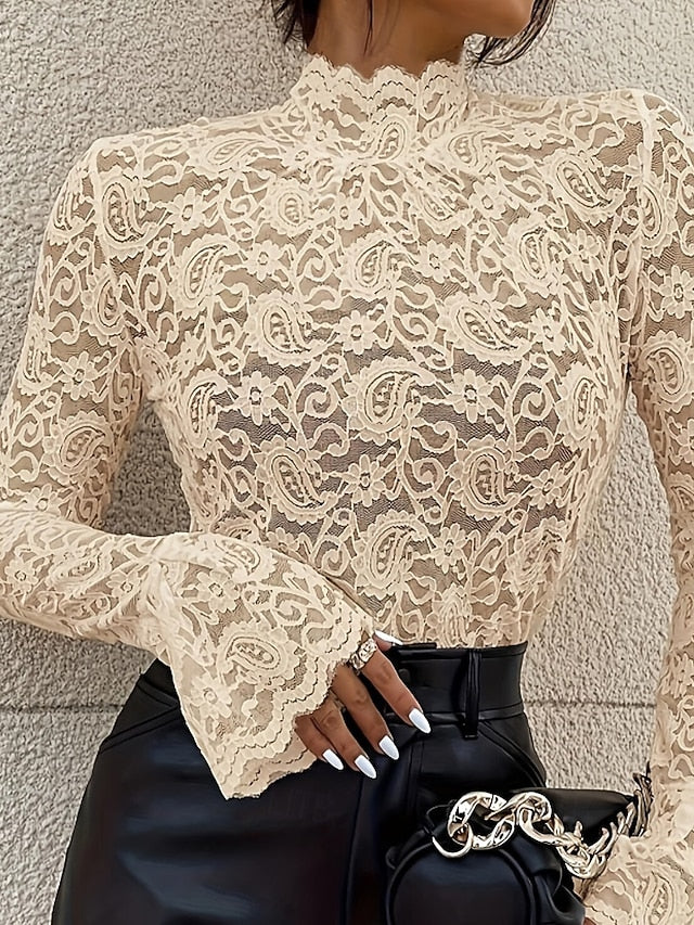 Women's Blouse Chiffon Tops Lace Tops Lace Plain Stylish