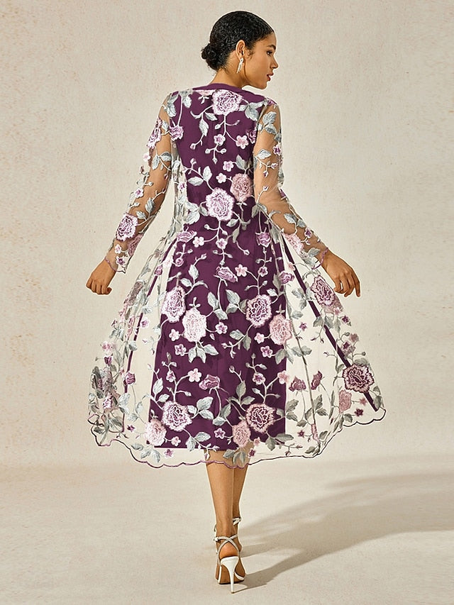 Women's Tea Length Cocktail Dress Dress Set Wedding Guest