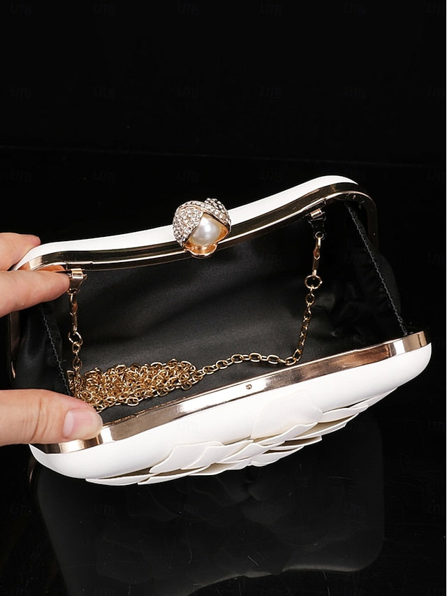 Matching Floral-Embellished with White Bridal Clutch Shoes –