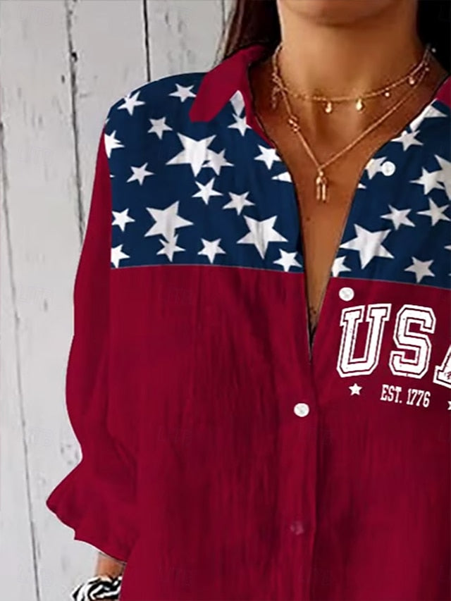 American Women's Patriotic Graphic Flag USA Vintage