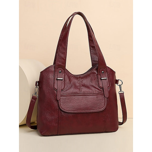 Sac fourre-tout en similicuir marron pour femme avec double compartiment vintage