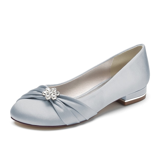 with Satin Wedding Light Women's Rhinestone Flats Blue
